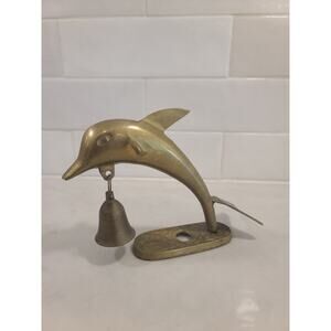 VINTAGE DOLPHIN on stand W/ BRASS BELL 5" X 5.5" Mcm Nautical